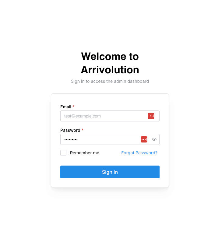 Arrivolution login page