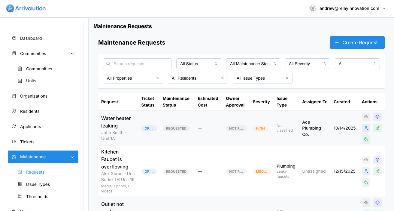 Submitting a maintenance request