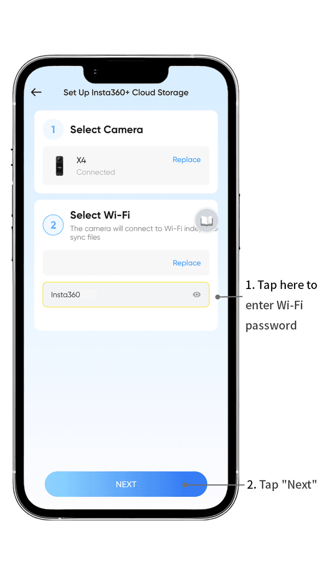 Insta360 app Wi-Fi connection screen